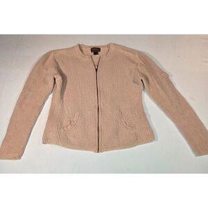 Woolrich Zip Cardigan Sweater Beige Rib Knit Women’s Medium
